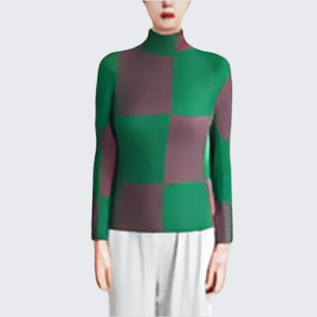 🍒Designer summer tops geometric fashion wear printed long sleeve blouse checkered women casual shirts stretch pleated t-shirts Square This Square At Check-Out