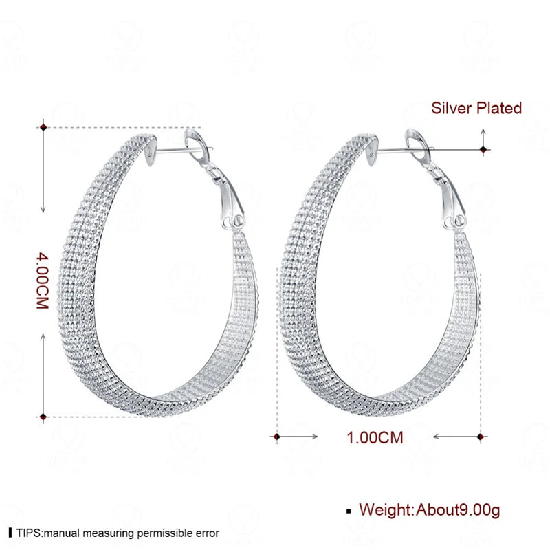 🍒925 Serling silver frosted big Hoop earrings womens party jewellery gift fashion silver wear Wedding occasion jewellery