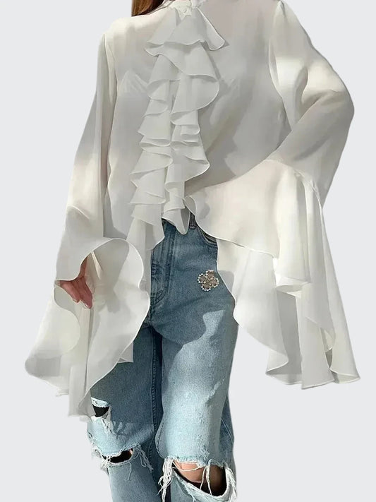 🍒Blouse cardigan tops spring fashion butterfly style ruffle blouse women single breasted shirt blouse o-neck smart casual fashion Flutter By With A Butterfly