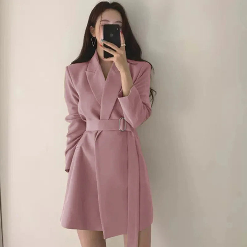 🍒Womens dress coat elegant lapel jacket waist belt blazer slimming solid colour clothes suit coat female long sleeve jacket smart casual wear Jacket This Dress