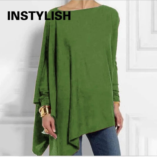 🍒 Tops Irregular casual wear o-neck long sleeve top female tunic fall plus size women tops cotton blend