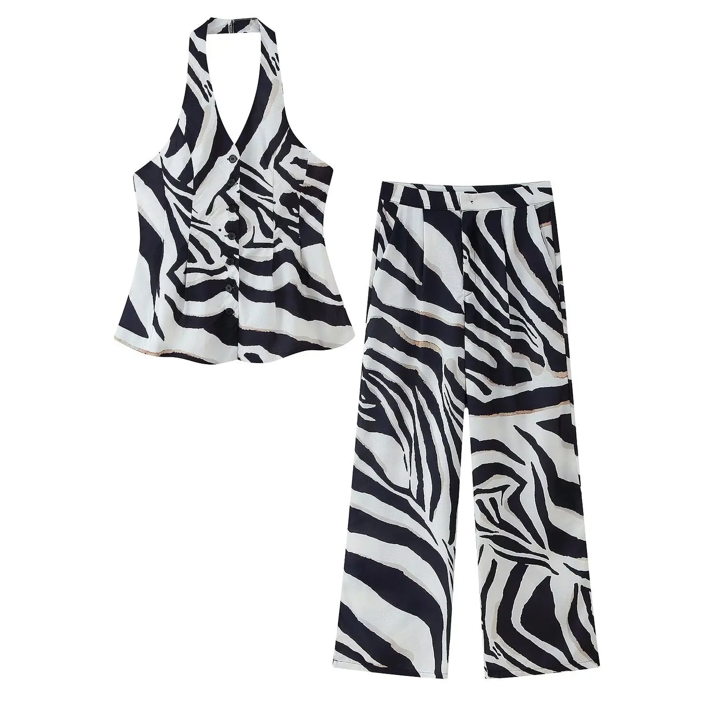 🍒Casual wide legs trousers pants for women zebra print stripes vintage high waist ankle trousers for beach holiday wear party occasion wear Hot Pants