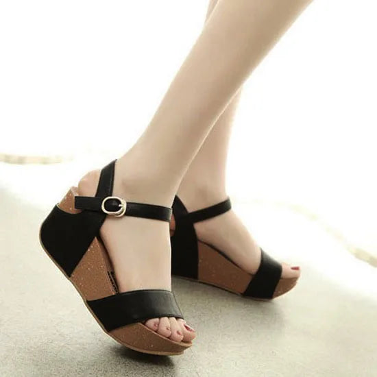🍒Leopard wedge sandals Platform wedge shoes ankle strap peep toe high foot wear smart casual footwear women jump on leopord platform
