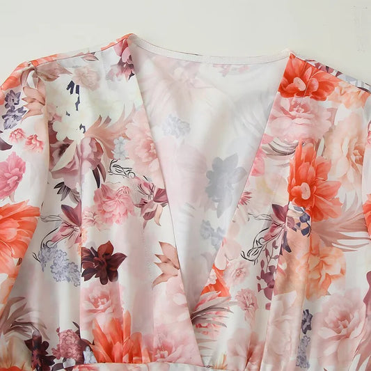 🍒Print style dresses long sleeve belted midi fashion retro fashion wear v-neck long sleeve smart casual women