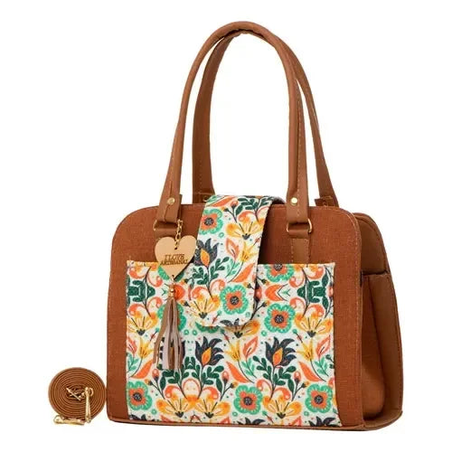 🍒Women's camel cotton tote bag floral handhag durable eco-friendly screen heat transfer crossbody bag medium for daily use Cotton On To A Cloth