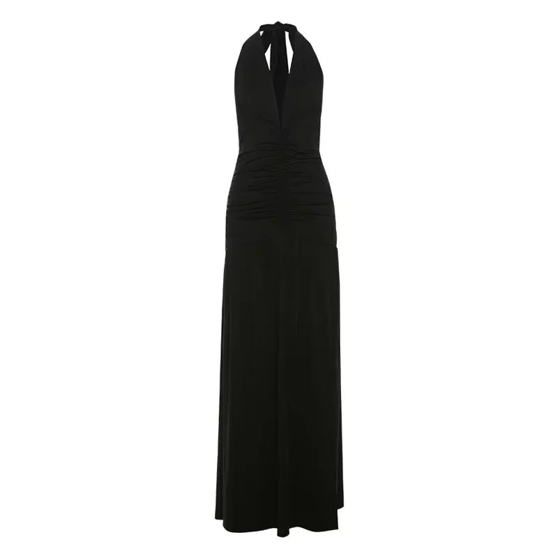 🍒backless sleeveless dress halter V-neck elegant maxi high slit womens fashion party occasion wear