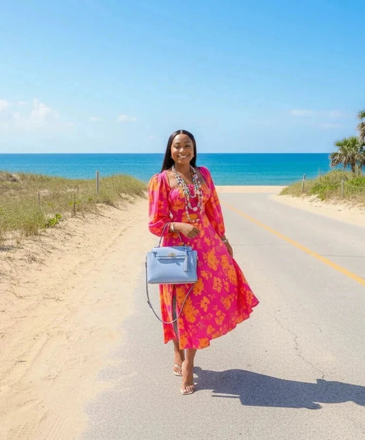 🍒Women's floral print dress midaxi square collar long puff sleeve party dress with split fashion with flowers bright colour outfits beach party wear holiday clothing Get Satu-Rated