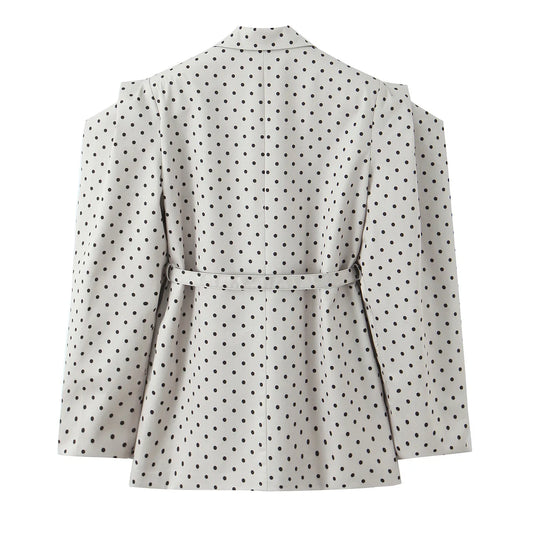 🍒Polka dot suit jacket for spring summer european and american versatile polka dot women’s fashion smart casual outdoor wear clothing cap sleeve style slim fit occasion wear Cop This Casu ’‘Casion Cap