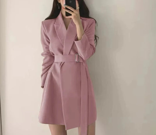 🍒Womens dress coat elegant lapel jacket waist belt blazer slimming solid colour clothes suit coat female long sleeve jacket smart casual wear Jacket This Dress