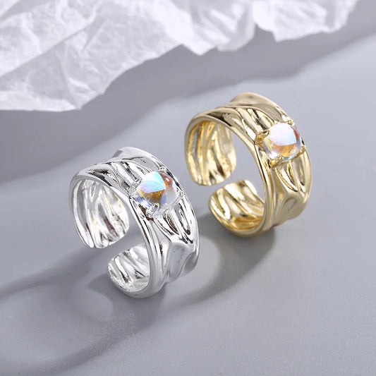 🍒925 Sterling silver rings for women geometric fine jewellery finger adjustable rings Interware cubic zirconia accessorize trendy jewellery for women birthday gifts