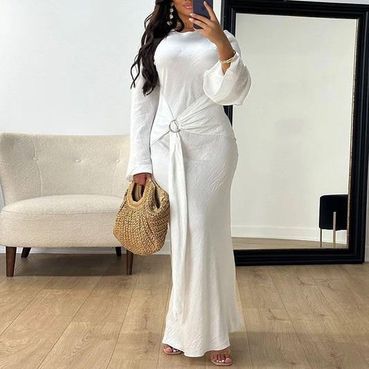 🍒Tie dress for women o neck fashion clothing slim fit smart casual wear long sleeve party wear elegant high waist outfit No Figuring This One Out