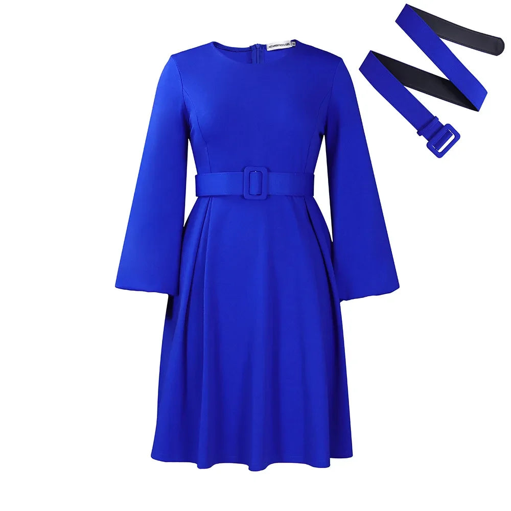 🍒Slim fit a-line dress plain colour womens long sleeve work dress with belt elegant outfits colourful smart casual clothes Pick A Fruit