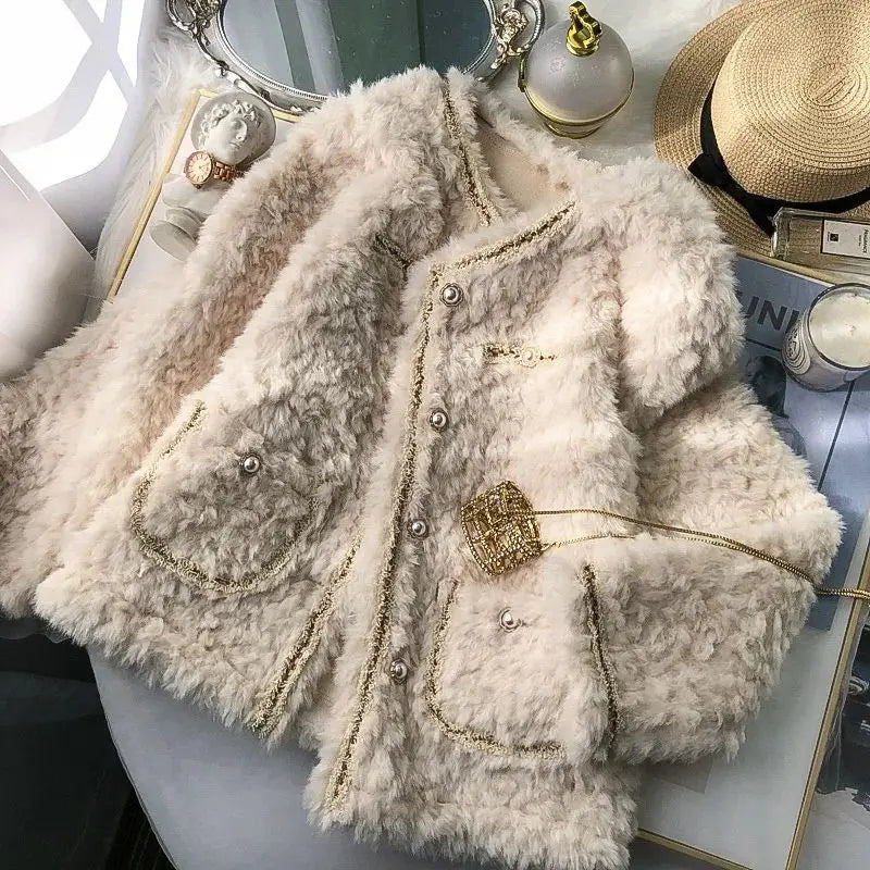 🍒Female lambs wool coat wear casual coats for women autumn winter clothing woollyJacket long sleeve It will be a SHEAR delight to wear this