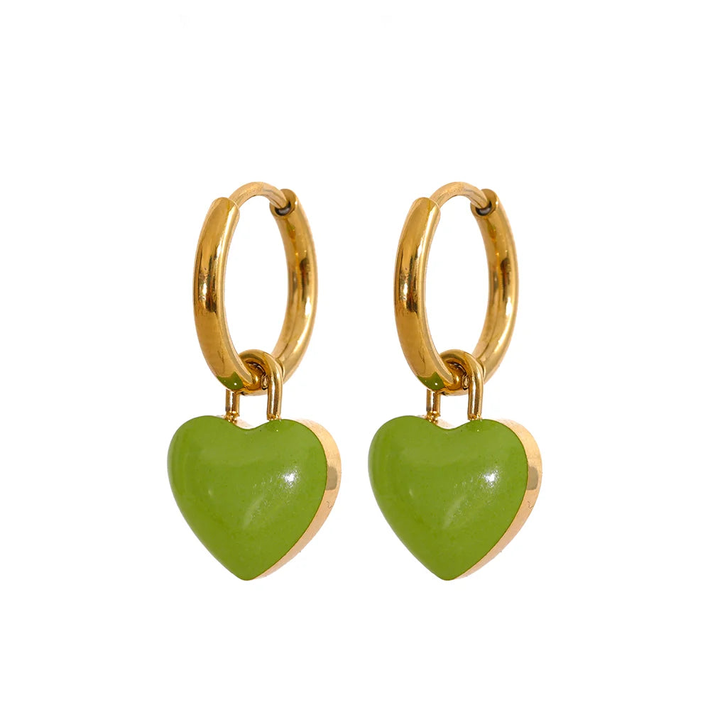 🍒Stainless steel drop hoop earrings heart enamel earrings waterproof charms cute trendy jewellery summer gold plated stainlless steel earrings jewellery gifts every day earrings