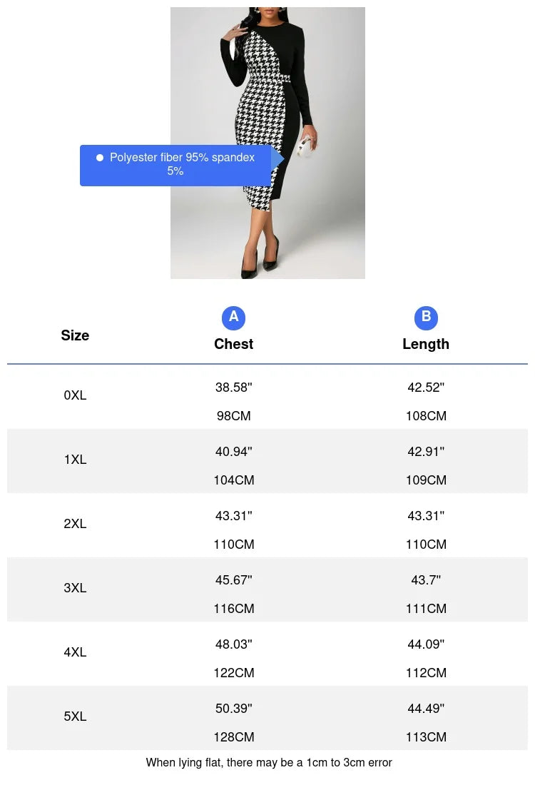 🍒Herringbone dress colour contrast printed elegant monochrome outfits long-sleeved OL Commuter office wear clothes for women bodycon plus size Get On The BONE For A HERRING