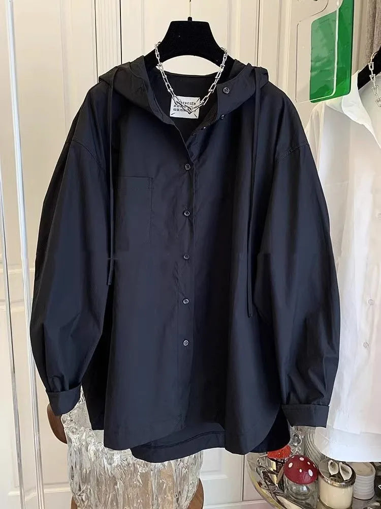 🍒Fashion tops oversized hooded blouse white long sleeve clothes for women shirt jacket casual wear fashion basic light weight jacket