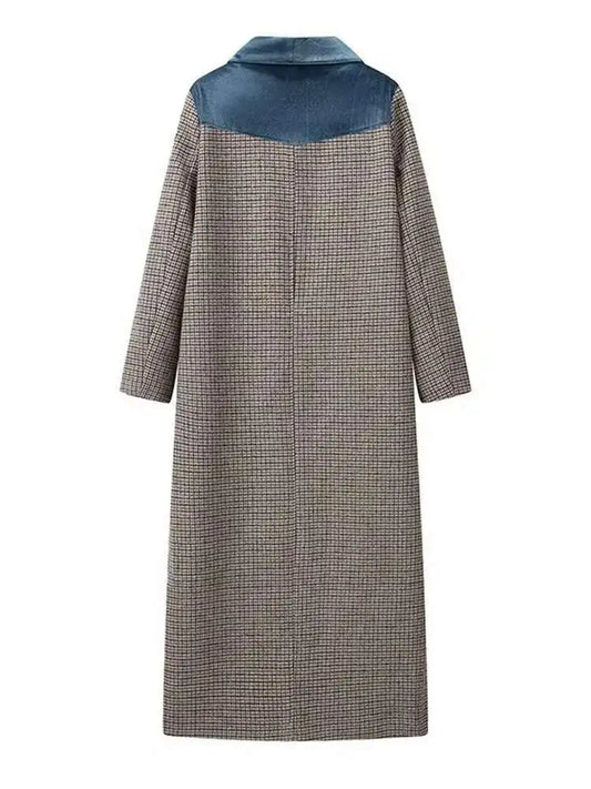 🍒Plaid coat long women colour block outerwear lapel wool coat long sleeve loose single button smart casual outdoor female fashion mixed media clothing CHECK Out Your VELVET its SOLID Quality