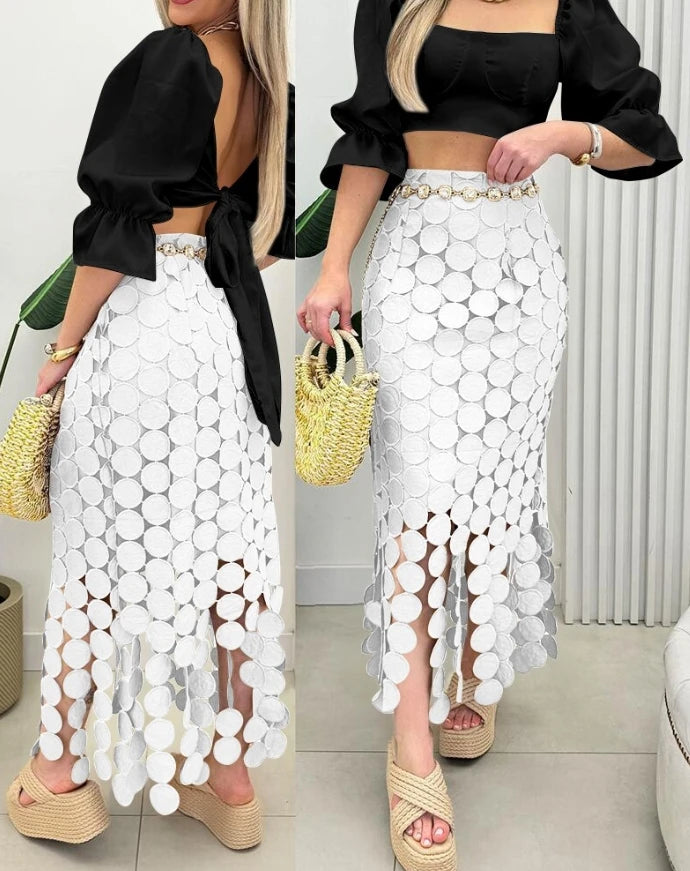 🍒High waist tassle skirt solid color maxi fashion for women Spring summer clothing hollow-out boho bodycon smart casual clothes long party wear A Spot Of Differance