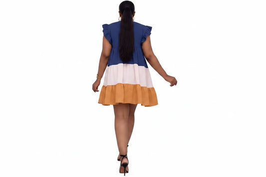 🍒Patchwork ruffle dress short sleeve big swing smock babydoll dress wide stripe chic fashion dresses Get Smitten With A Smock