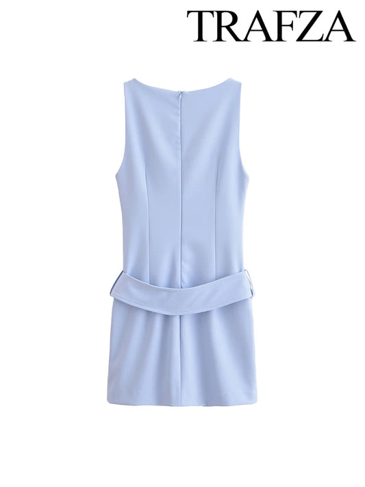 🍒Women's summer solid mini dress sleeveless round neck elegant short outfit smart casual women vintage style clothing Sweet Shortie