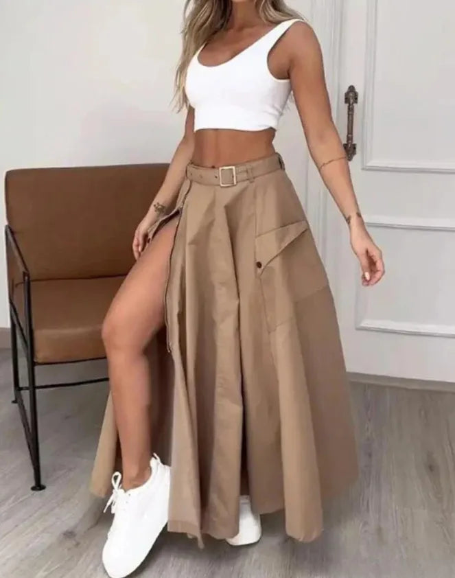 🍒Elegant maxi skirts for women clothing trend 2025 smart casual clothing spring summer high waist Irregulur zipper pockets female fashion wear Maxi ~mum Style With Comfort