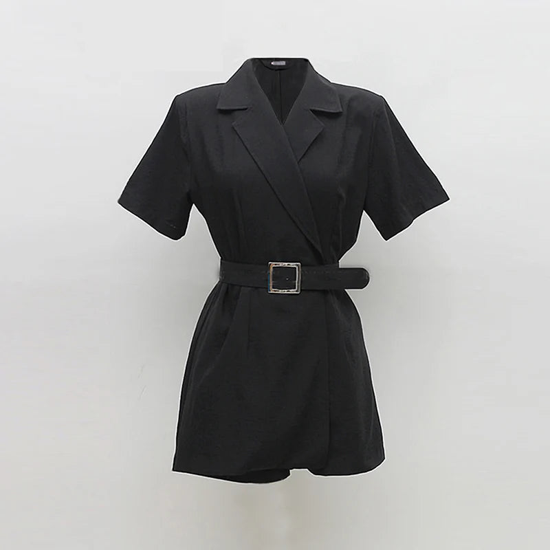 🍒Black blazer playsuit women short sleeve jumpsuit with belt office wear party occasion wear Suits Work And Play