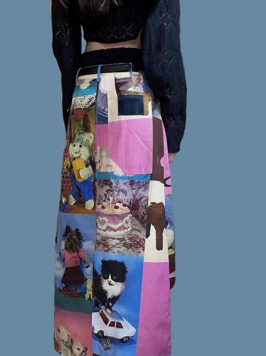 🍒Cartoon maxi skirt high waist long design aesthetics printed clothes for women spring summer fashion cute vintage style smart casual clothing Get Blown Away With This Candle Cake skirt