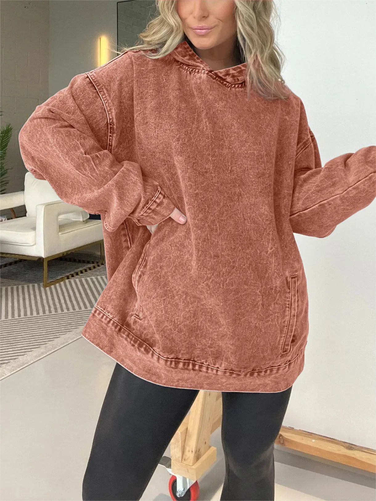 🍒Denim hoodie jeans pullover for women hooded Y2k asthetic distressed top washed loose outer garment casual clothing