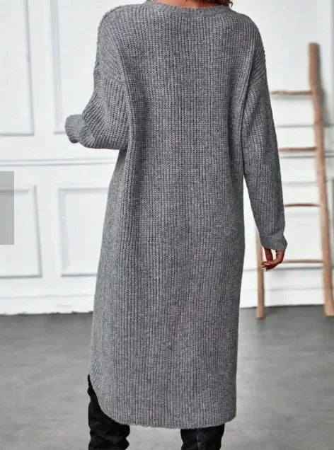 🍒Long knitted sweater women gray wool coat autumn winter fashion warm maxi sweater dress Y2k fashion style No Spinning A Yarn This knit is Cool