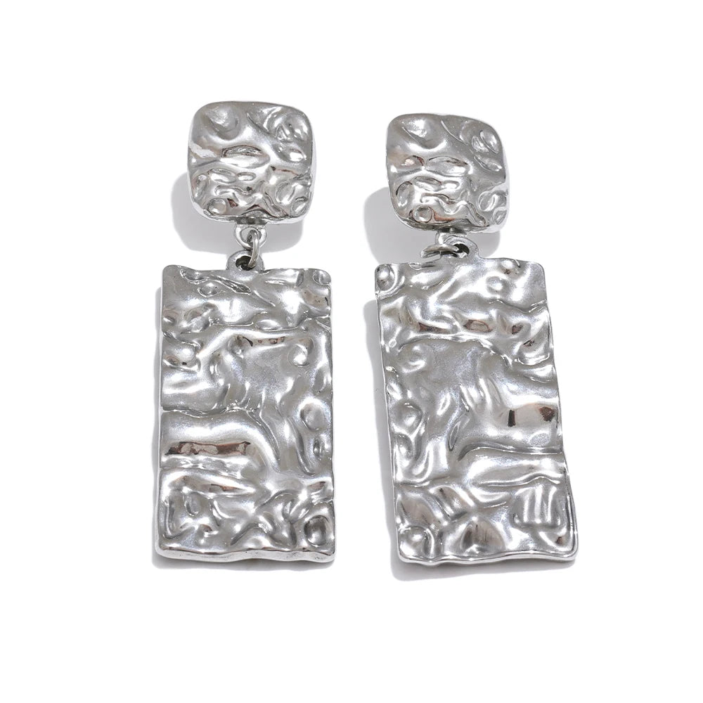 🍒Stainless steel hammered earrings rectangle earrings dangle drop (prevent Allergy) stainless steel daily jewellery for occasion gift Dont keep Hammering On About It Just Buy It