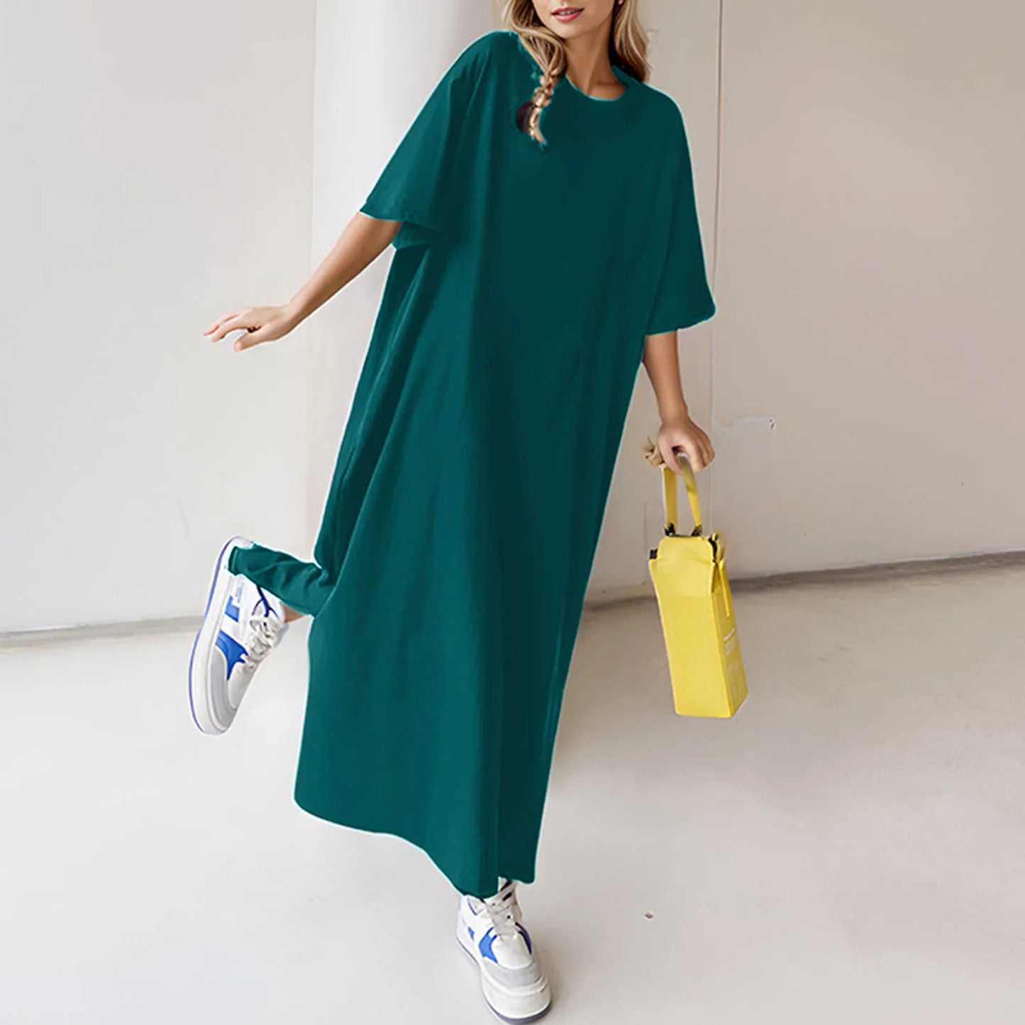 🍒Plus size loose dresses t-shirt dress lounge wear short sleeve outfit long maxi oversized summer fashion beach sundress up to 3XL Best Basics