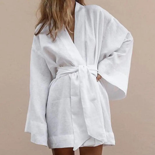 🍒Long sleeve v neck mini dress with tie wrap around style comfy loose cardigan outfit Do I Need To Change When I Get In Cool kinda Thing