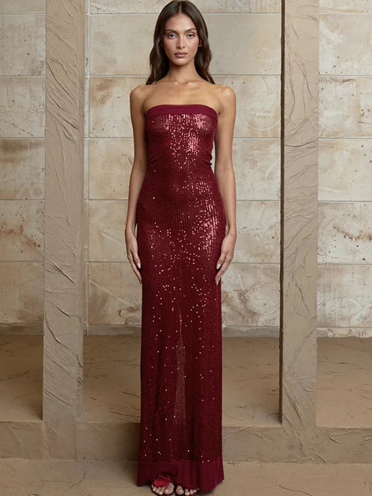 🍒Strapless sparkling dress sequins design backless shoulderless evening dress female elegant party clubwear Speak Sparkles