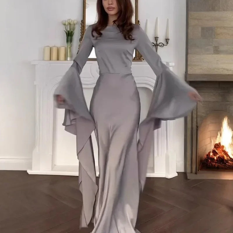🍒Cocktail party dress big swing bell sleeve outfit empire waist banquet clothing solid maxi gown party wear Be The Bell Of The Ball In Your Bell