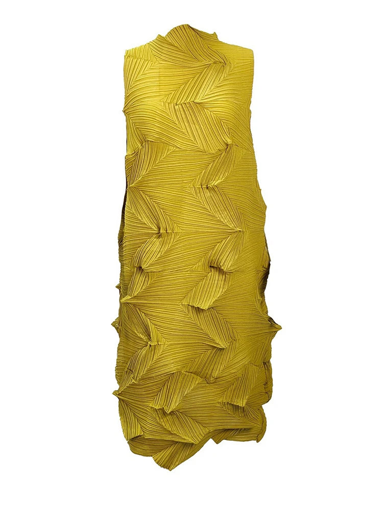 🍒Sleeveless pleated dress for women turtleneck outfit single colour solid fashion smart casual women party wear occasion clothing style 3D fold designer dresses Fashion A Fold