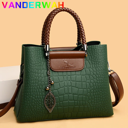 🍒 Crocodile embossed bag crossbody for women female shoulder bag messenger bag grab bag tote bag luxury designer handbags 3 layers Handle A Snap Crocodile