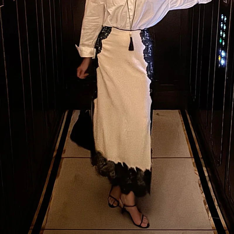 🍒 Lace camisole top and maxi skirt set women patchwork sleeveless backless tops and long loose skirts sets female summer fashion occasion party wear clothing smart casual women Lady Lace