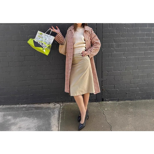 🍒Women plaid long coat check long sleeve fashion chic lapel single brested jacket loose with pockets daily commuter streetwear outerwear Bounce Check