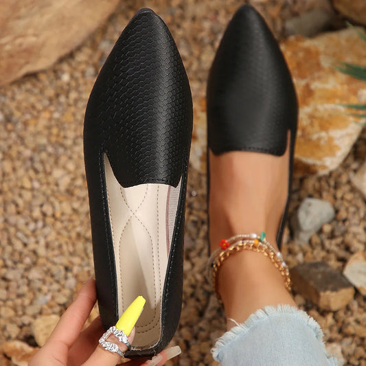 🍒Women's flat shoes pu leather loafers ballet flats Pointed Toe barefoot Slip-on casual shoes Flat Out Comfort