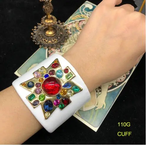 🍒Black enamel bracelet women ruby palace style luxury retro bangles gemstone Jewellery hyperbole fashion accessories for smart casual Put A Tick Buy This Cross