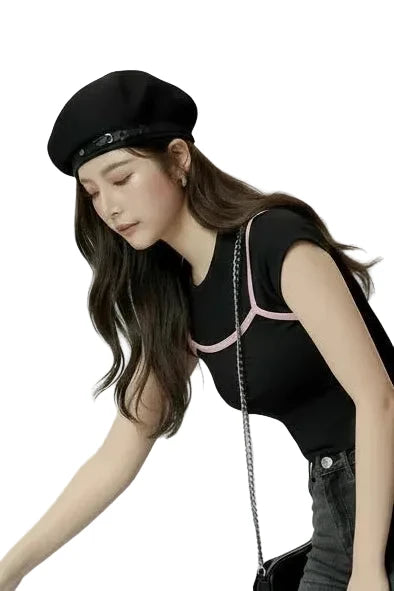 🍒Womens beret octagonal cap solid colour retro painter hat artist cotton breathable spring metal decorated hat with buckle Buckle Up For This ‘ Beret Cool Beret