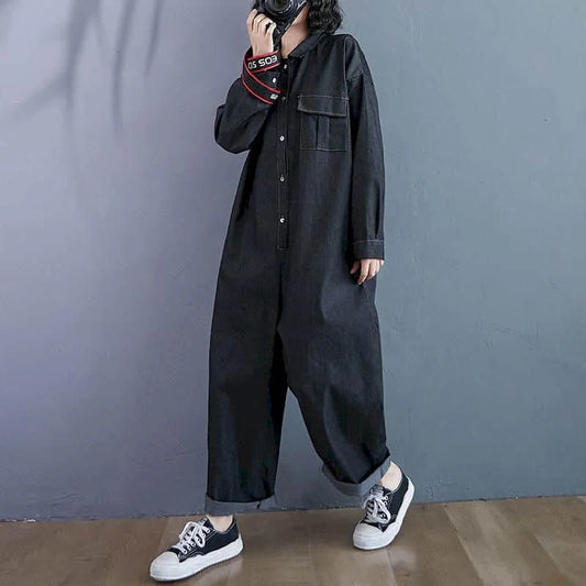 🍒Fashion denim jumpsuit long sleeve playsuit high waist high fashion overalls casual one piece outfit women overall cool overall