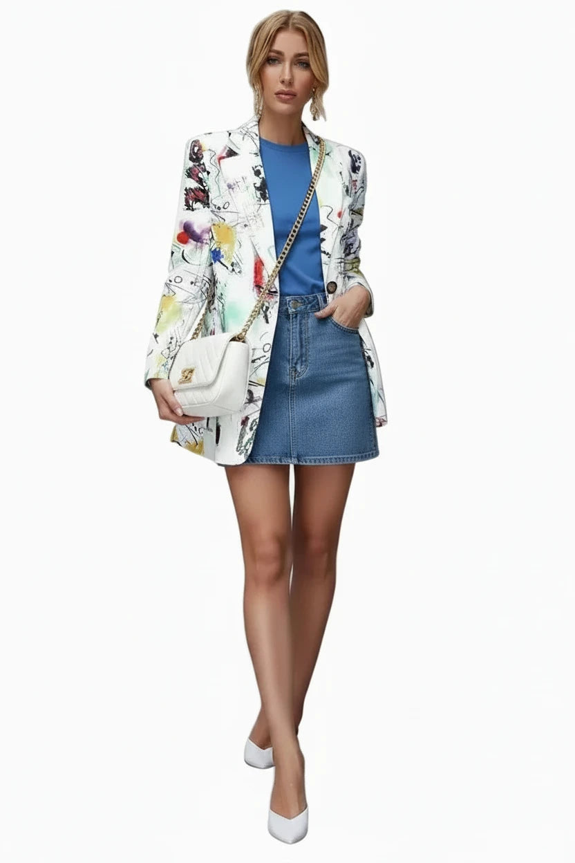 đGraffiti print blazer smart casual womenâs Jacket high street plus size fashion outerwear spring elegant coat occasion expressive stylish clothing âWrite CoolâŠ