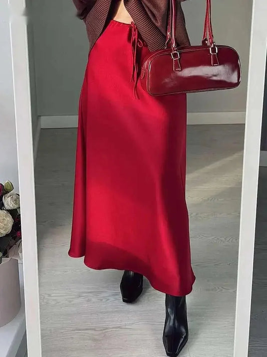 🍒Long satin skirts maxi for women straight elegant silky skirts long elasticated waist Put This Jewel In The Crown Of Your Wardrobe
