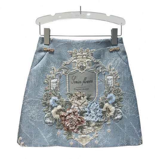 🍒vintage evembroiderd mini skirt high waist quality luxury diamonds short jeans skirt women Jacquard fabric high street quality casual clothing for women female fashion wear smart casual party wear Vintage Vantage