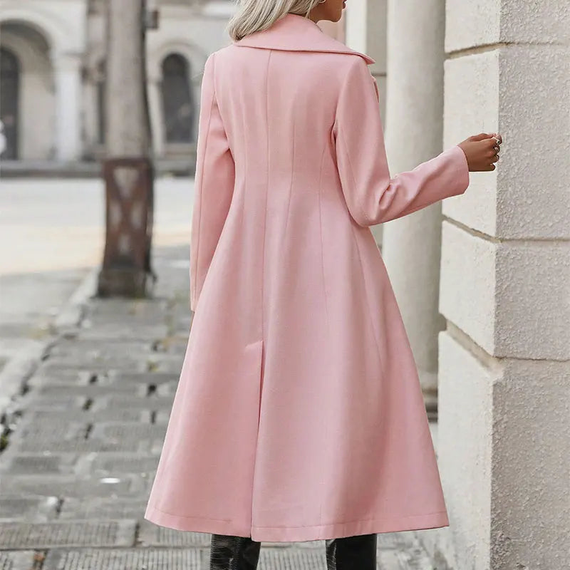 🍒Womens trench winter pink autumn coat fashion lapel collar and button a-line coat for ladies chic outerwear fashion clothing