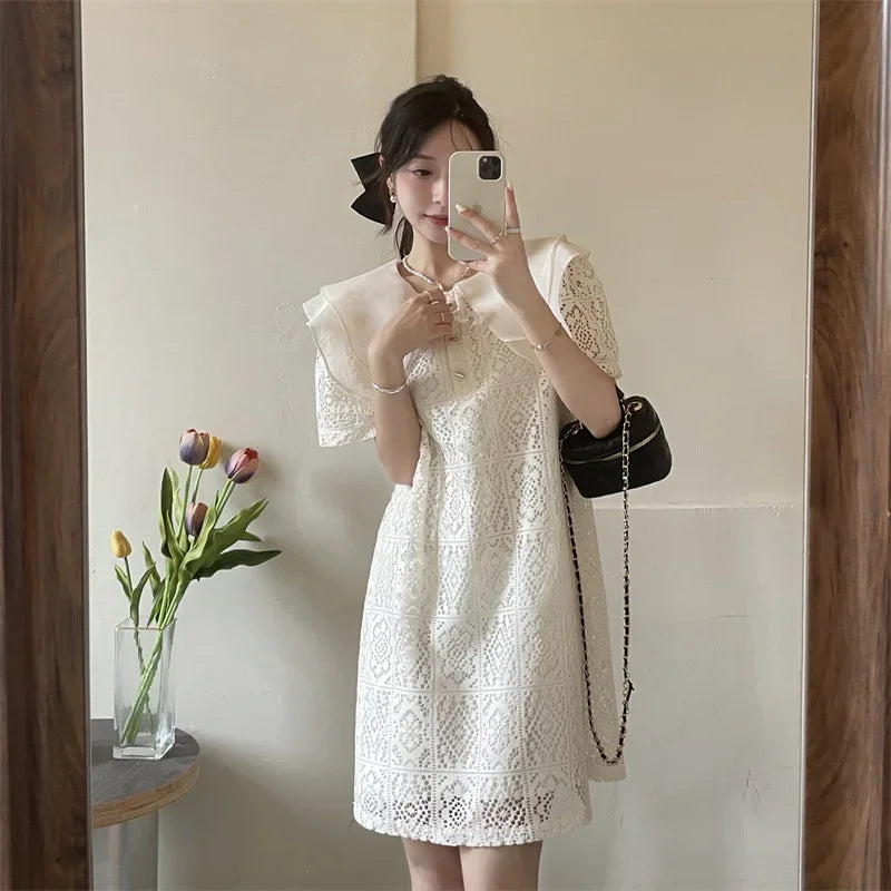 🍒White dress spring summer fashion birthday occasion outfit smart casual wear women Y2k clothes elegant pretty dresses Peruse Or Party Peter Pan
