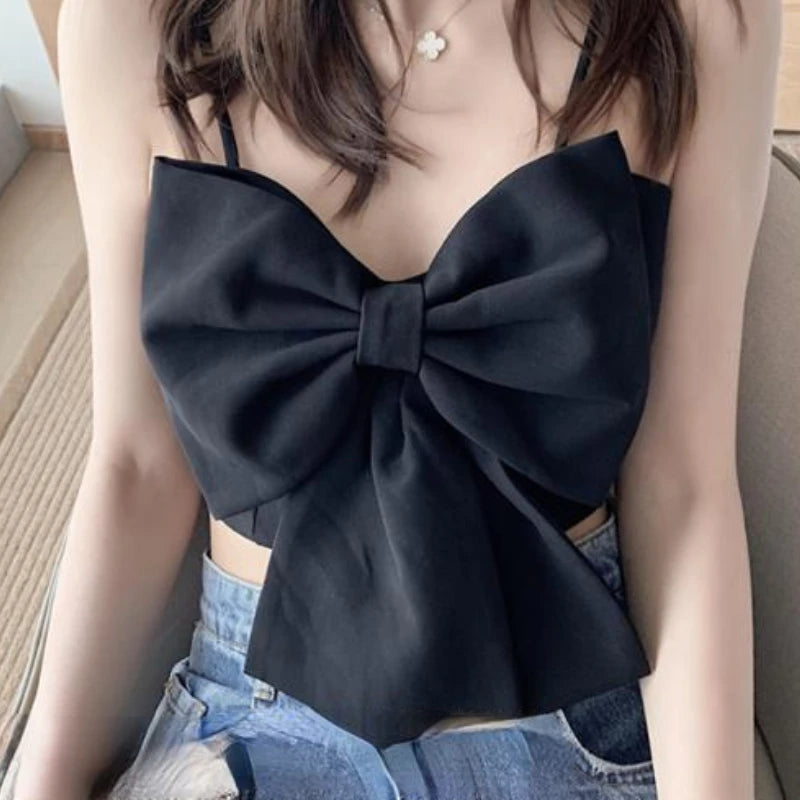 🍒Big bow cami top sweet girly fashion all-match vacation wear casual comfy crop top smart casual clothes for women Gift This Big Bow Present To Yourself