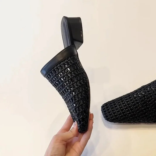 🍒Ladies shoes closed toe slip on women's slippers fashion square toe outdoor mesh sliders smart casual summer footwear Send A Mesh-age