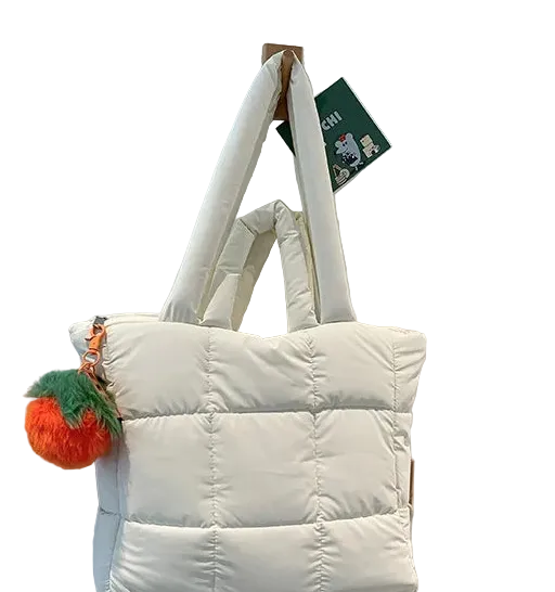 🍒Womens tote handbags quilted puff bag waterproof retro trendy shoulder bag large capacity solid colour soft casual accessory with decoration don’t get PUFFed out with poor BAGs get this cutie